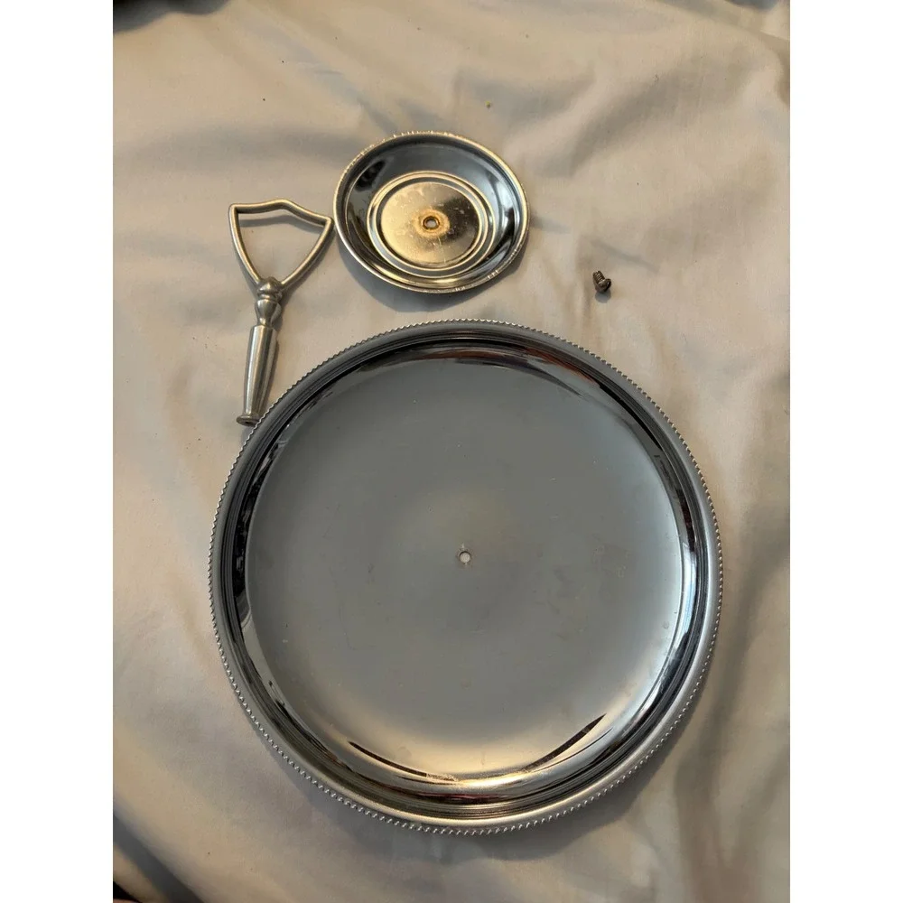 2-Tier Chrome Dessert Stand Beaded Rim Center Handle Silver Arrives Disassembled
